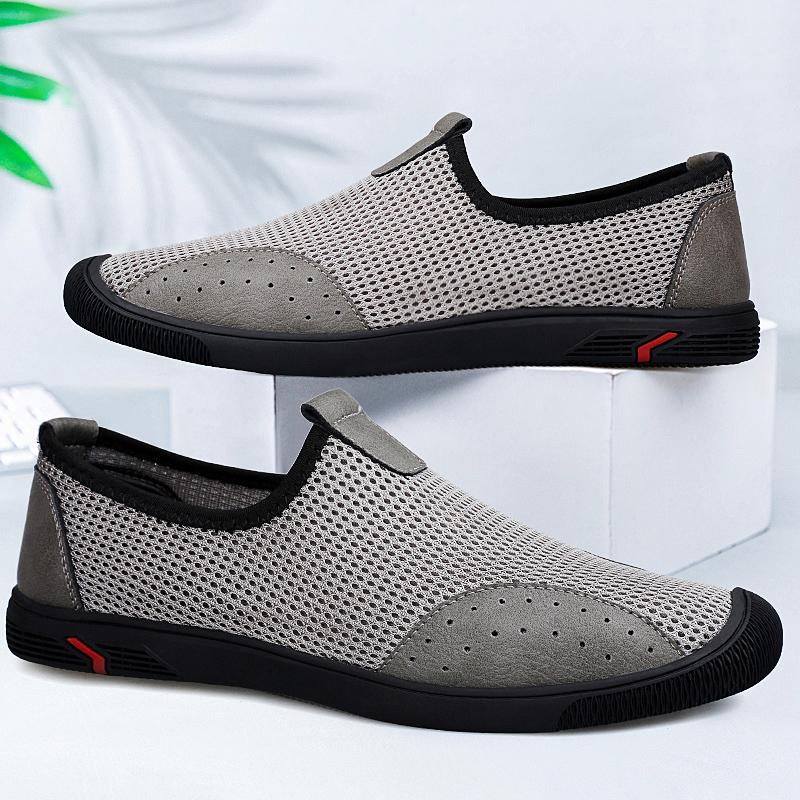 High Quality Brand Men's Mesh Shoes Breathable Lightweight Flat Shoes Versatile Gray Men's Walking Leisure Shoes Non Slip