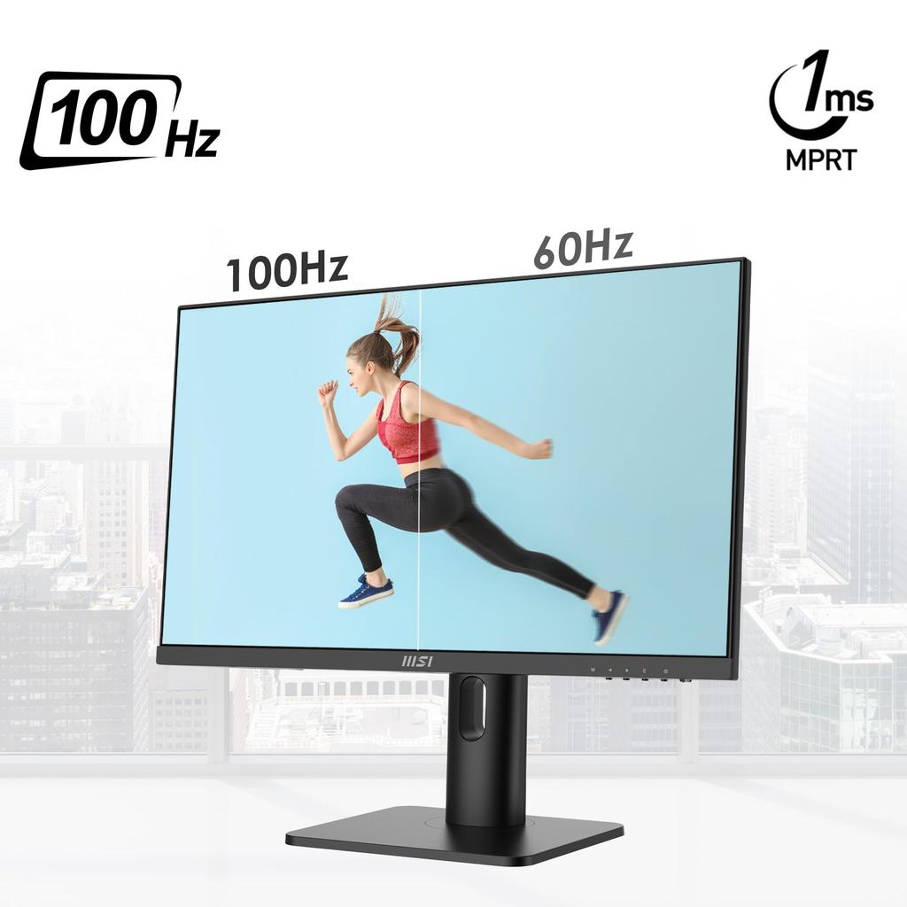 MSI PRO MP243XP IPS 1920 x 1080 Компьютерный монитор 100 Гц Адаптивная синхронизация HDMI DisplayPort VESA Крепление Регулируемый наклон Высота Динамик 1 мс Черный 24"