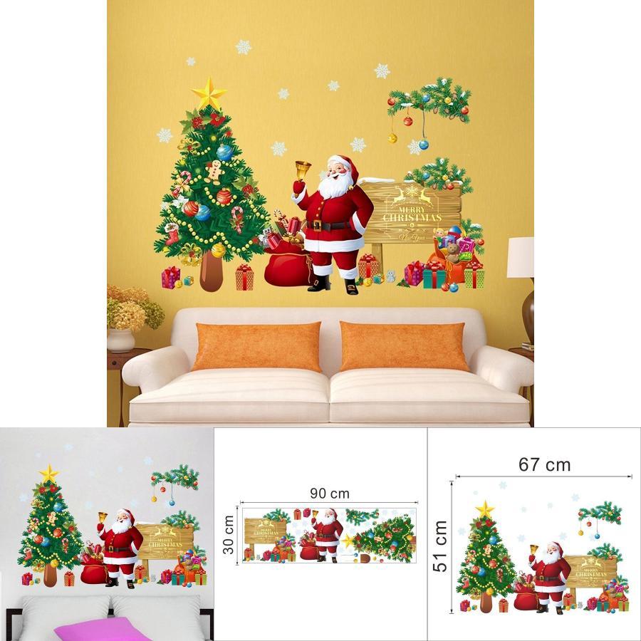 Christmas Wall Sticker Pvc Decorative Removable Santa Claus And Christmas Tree For Home Decor