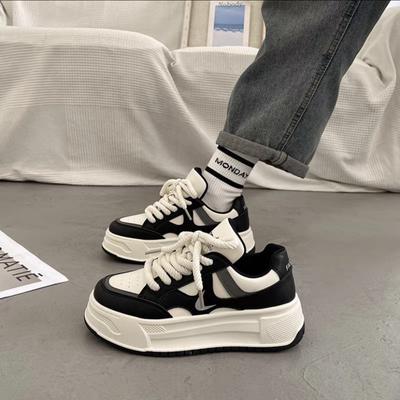 Высококачественные женские кроссовки Осень Белые на шнуровке Платформа Повседневная обувь Балетки Обувь Корейские студенческие спортивные туфли Однотонные Мухер