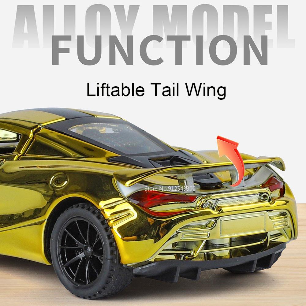 1:Масштаб 1:32 720S 765LT Модель Игрушечного Автомобиля Оттяни Назад Звук Свет Поднимающееся Заднее Крыло Машина Металлические Литые Модели Суперкар Подарки для Детей