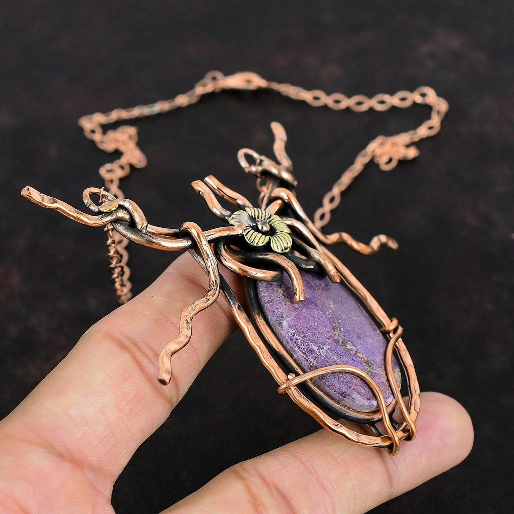 Ожерелье из пурпурита с драгоценными камнями, ожерелье из медной проволоки, ювелирные изделия ручной работы, регулируемое ожерелье-цепочка, красивые медные ювелирные изделия, подарки для жены