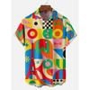 Mens Shirt Short Sleeve Geometric Print Button Down Shirt Summer Beach Shirt Camping Shirt Short Sleeve Mens Formal Shirt