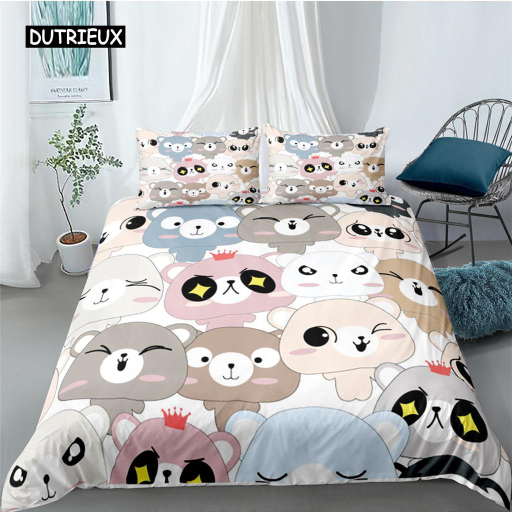 Cartoon Cat Duvet Cover Set for Kids Girl Microfiber Kitten 2/3pcs Cartoon Animal Bedding Set Single Twin Queen King Quilt Cover