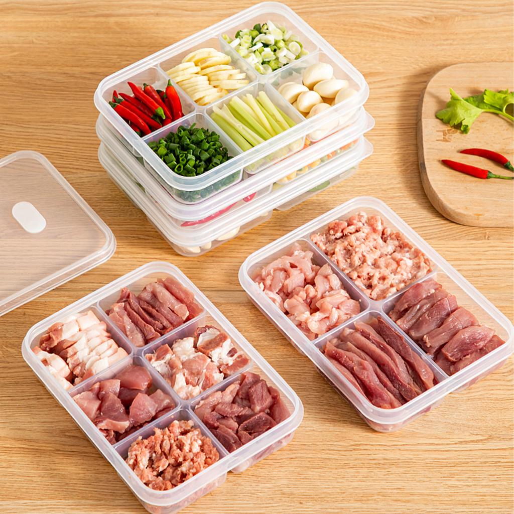 4/6-секционный герметичный контейнер для хранения свежих продуктов в холодильнике с крышкой, пластиковый контейнер для хранения продуктов в морозильной камере, многоразовый контейнер для пищевых продуктов для кухни