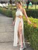 Sexy Knit One-shoulder Wrap Slim Circle Slit Beach Maxi Dress Women Summer Swimsuit Cover Up Gorgeous Stunning Party Outfit K118