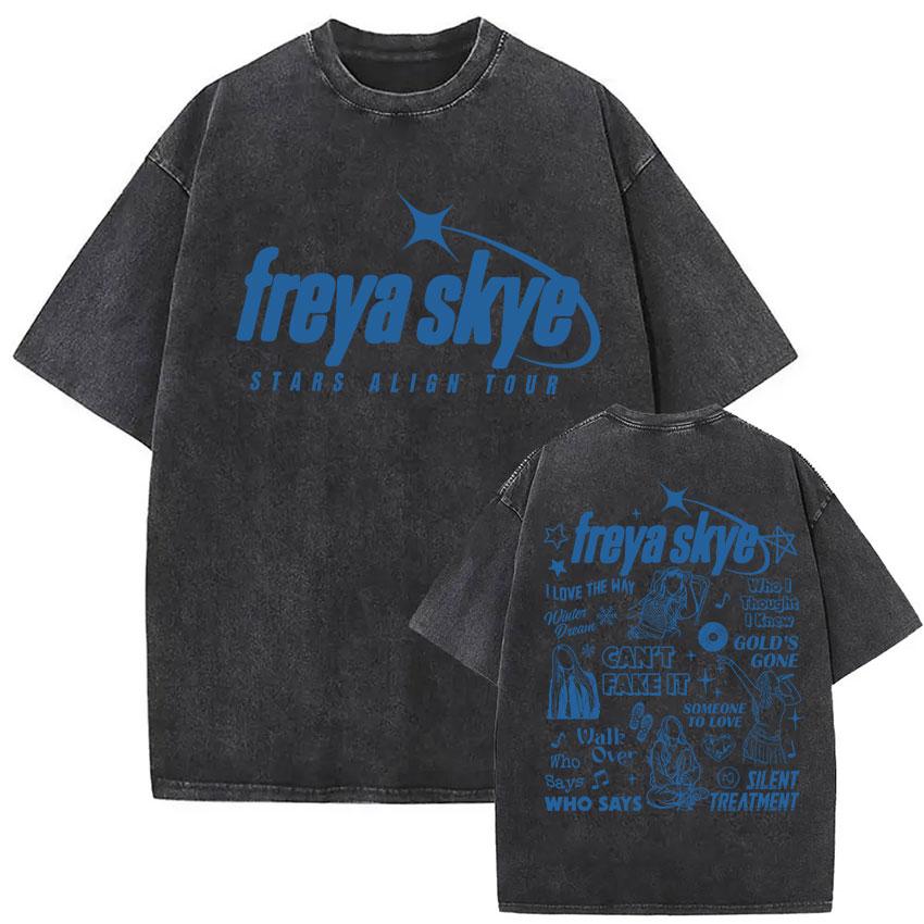 Freya Skye Stars Align Tour Vintage Washed T Shirt Men Women Fans Gift Tops Clothing Tshirt Aesthetic Short Sleeve Tshirts