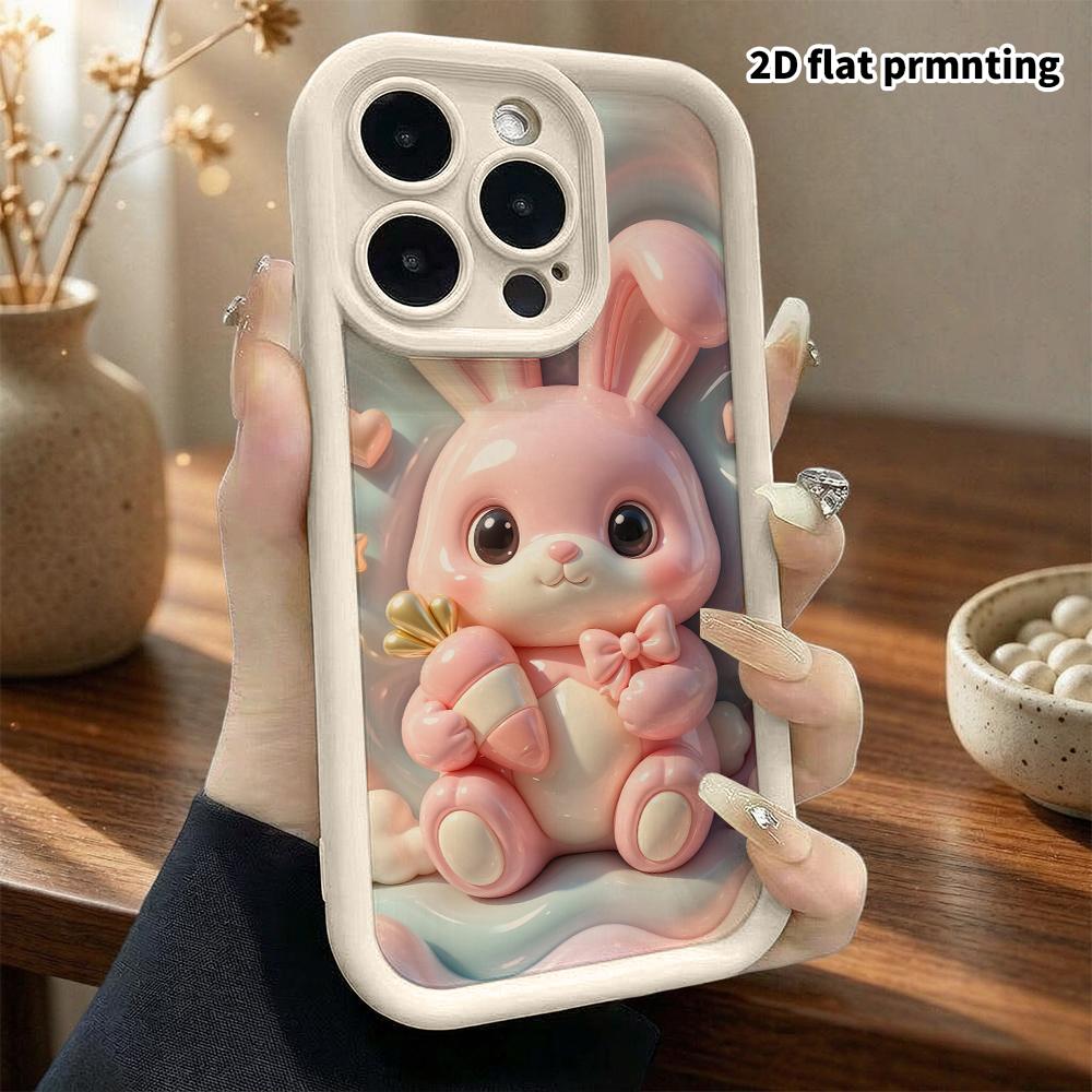 Чехол для телефона: 2D плоский дизайн, подходит для iPhone 18 17 16 15 14 13 Pro, розовый маленький кролик, идеальный подарок на Рождество и Хэллоуин