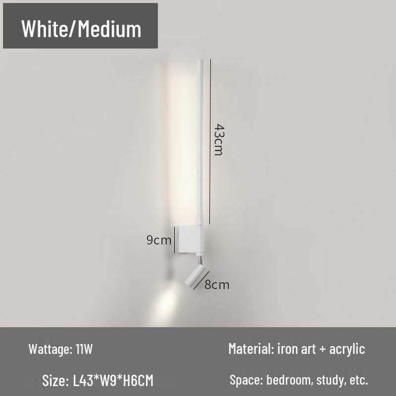 Скандинавский минималистичный настенный светильник в виде длинной полосы для прикроватной тумбочки с защищающим глаза светом для чтения и выключателем для прихожих, входов и гостиничных номеров