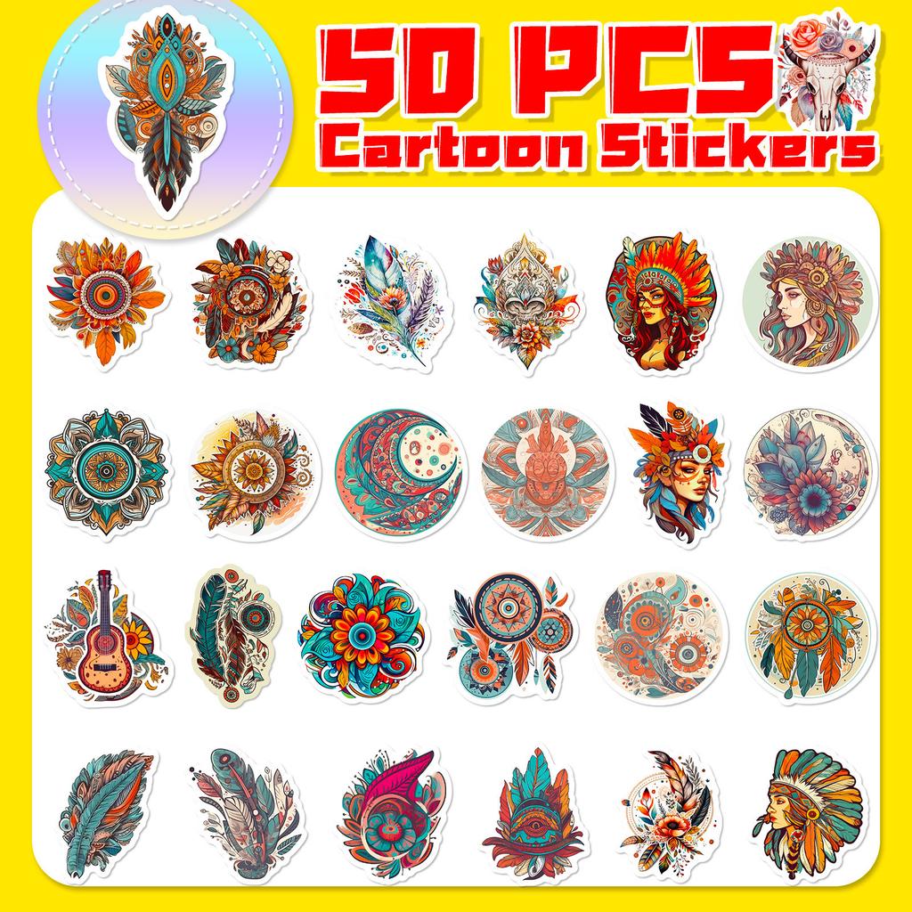 50 Bohemian Stickers Retro Exotic Classical PVC Suitcase Laptop Decorative Stickers