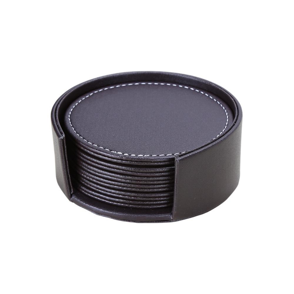 6Pcs Holiday Gift Heat-resistant Leather Coaster Business Luxury Tea/Coffee Cup Pad Non-slip with Base Insulation Mat Party