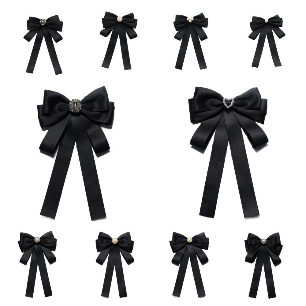 Pearl Black Ribbon Pin Beads Ribbon Badge Brooch Sweet Black Bow Necktie  Parties