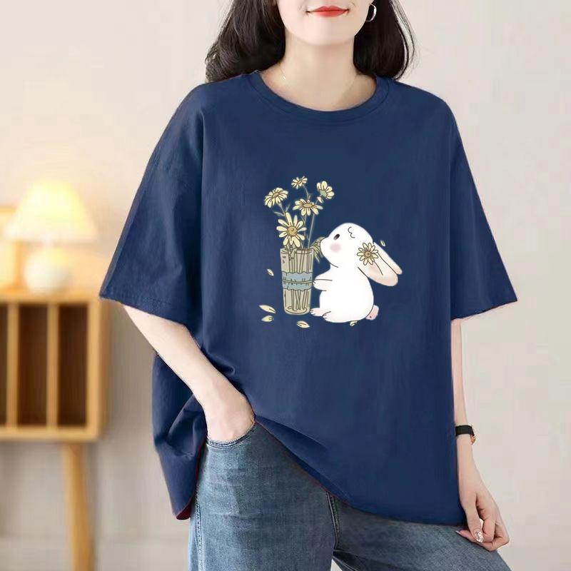 2024 Девушка Женщины Мультфильм Футболка Милые Футболки Хлопок Короткий Рукав Принт Топы
