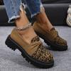 Fashion Large Size Women's Loafers Autumn Winter Fashion Leopard Leather Shoes Comfortable Height Increase Outdoor Non Slip Casual Shoes
