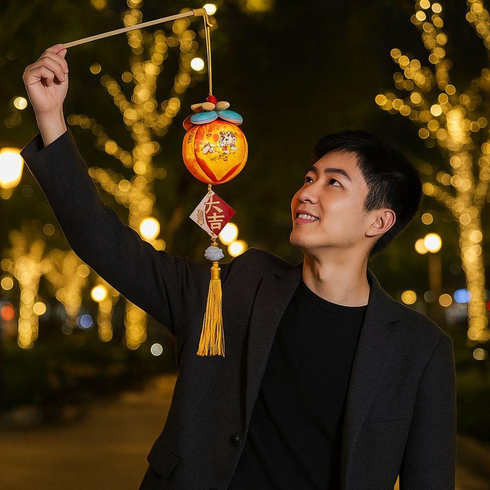 Cartoon Chinese Style Lantern Handmade with Tassel Handheld Lantern Blessing Words Spring Festival Lantern Traditional Festival