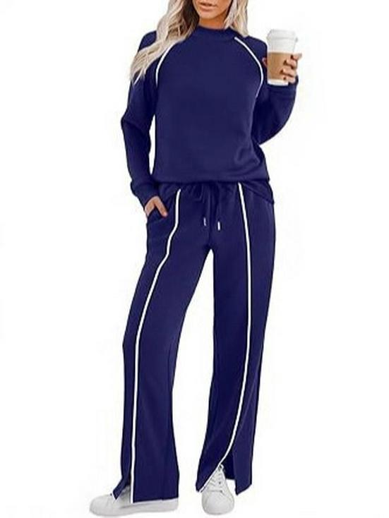 Женский комплект с круглым вырезом, длинными рукавами, эластичными брюками и свитшотом с разрезом