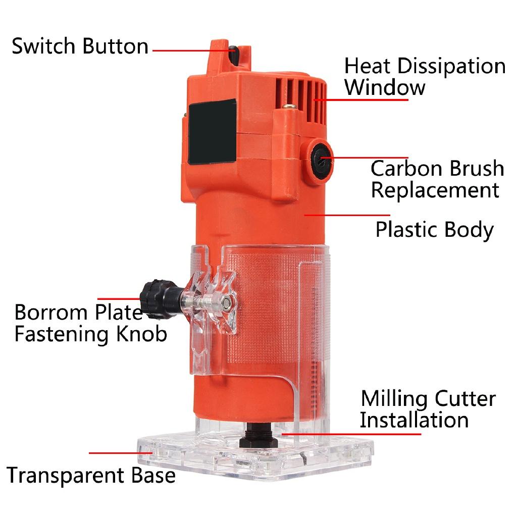 600 Вт 220 В 30000 об/мин 6,35 мм Электрический ручной триммер Дерево Медь Мотор Триммер Резьба Деревянный Ламинатор Фрезер Инструмент для соединения