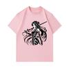 Men's 100% Cotton Crew Neck Short Sleeve T-Shirt, Cool Anime Female Samurai Sword Print Casual Tee, Comfortable Breathable Streetwear Top for Daily We