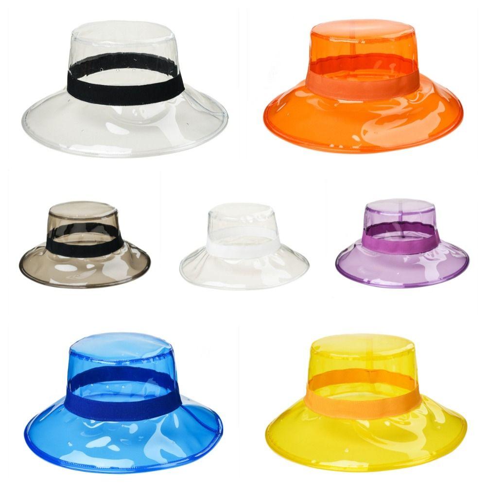 Solid Color Transparent Fisherman Hat Pvc Sun Cap Portable Clear Bucket Hat  Fashion Show