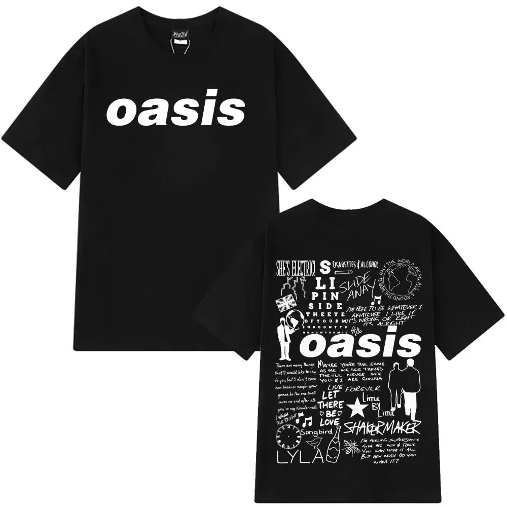 Логотип группы Oasis Рок-группа Футболки Мужские Женские Короткий рукав Винтажные Футболки Хип-хоп Свободные Повседневные Оверсайз Высококачественная Футболка Топы