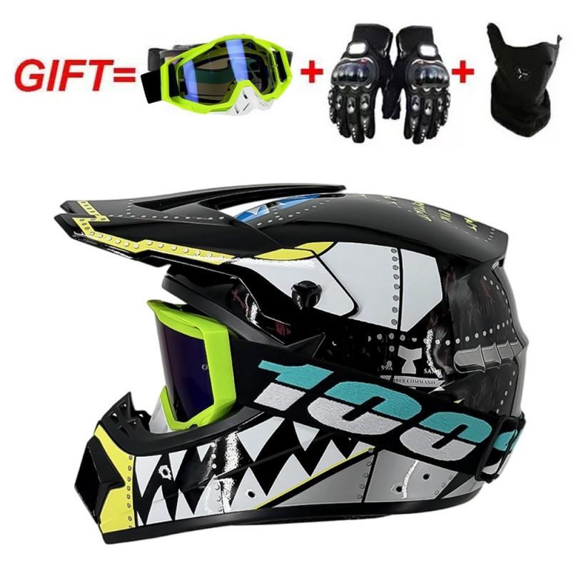 Full Face Motorcycle Helmet With Included Goggles Cover Gloves - All Season ABS Safety Gear Off-Road MTB ATV Riding