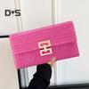 Women Clutch Bag Envelope Shape Bohemian Style Foldable Double-layer Straw Braided Solid Color Portable Summer Beach Vacation Handbag