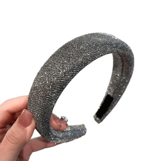Women Headband Sparkling Rhinestones Sponge Thickened Filling Non-Slip Design Hair Hoop Flexible Fit Hair Accessory
