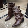 Autumn Mid-Cone Boots Fashion Pointed Toe Sleeve Non-Slip Wear-Resistant Block Heel