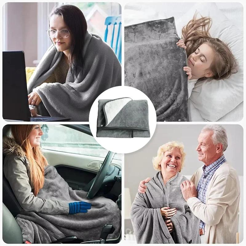 USB Electric Heated Blanket Shawl 3 Heated Level Throw Blanket 5v USB Charging Coral Velvet 8 Heated Areas Fast Heating