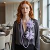 Flower Designing Long Necklace Elegant Style Belly Jewelry Pearls Accent Necklace  Daily Accessory