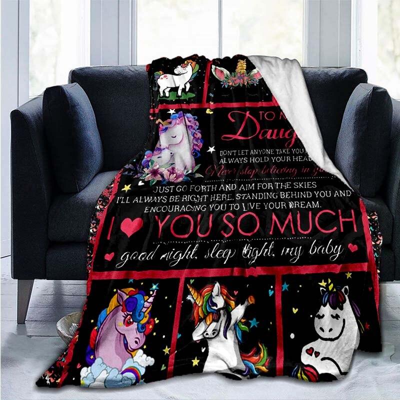 Одеяла с принтом единорога «Моей дочери от мамы», флисовые одеяла, подарки на день рождения, праздничные пледы на День святого Валентина