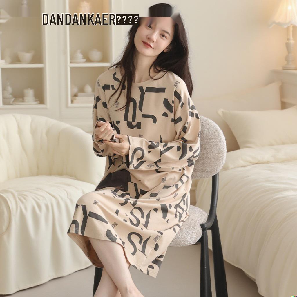 Женская пижама милого стиля с длинным рукавом, средней длины, из хлопка, для осени