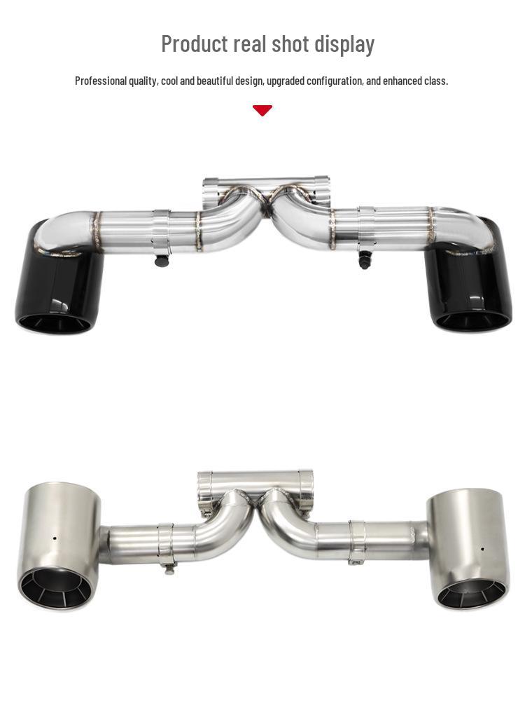 Porsche 718 GT4 Upgrade: Stainless Steel Dual Exhaust with Muffler & Black Tailpipe Tips
