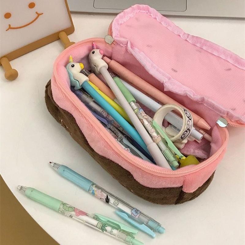 Плюшевый пенал большой вместимости Каваи дизайн вишневого торта Пушистый милый Школьные принадлежности Органайзер для канцелярии Сумочка Держатель Для девочки