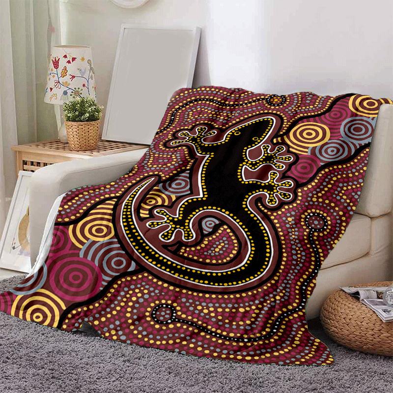 1pc Indigenous Style Lizard Printing Lightweight Flannel Blanket, Comfortable and Warm Blanket,  Sofa Bed and Couch Office, Suitable for Gift Blankets