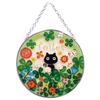 Fourcart Cute Handmade Glass Stained Frame Cat and Clover Toilet Round