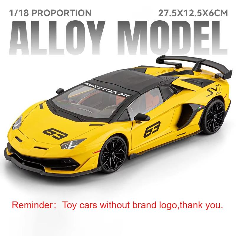 1:18 Lamborghini SVJ63 LP770 Металлические Модели Литые Автомобильные Игрушки Открывающиеся Двери Рулевое Управление Передними Колесами Звук Свет Оттянуть Назад Спортивный Автомобиль Украшение
