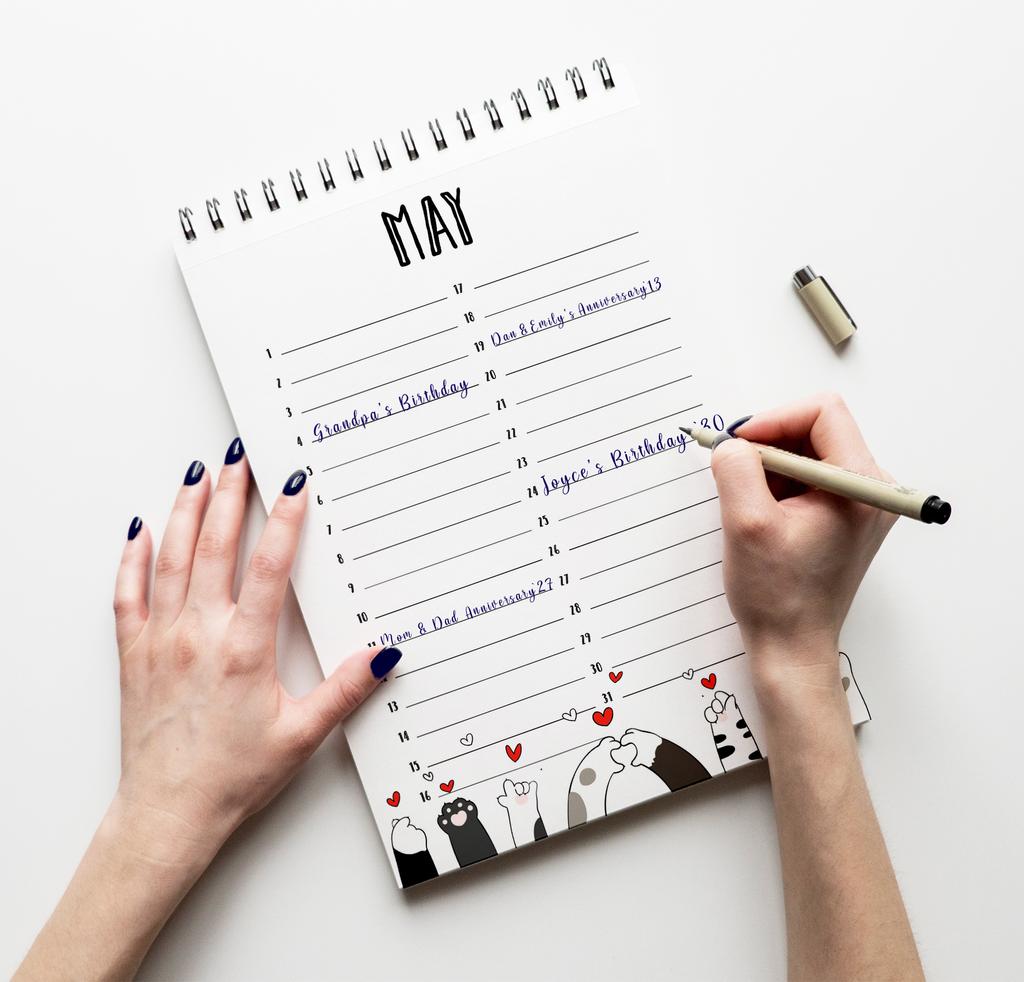 Inkdotpot Cat Perpetual Calendar, Important Dates To Remember- 6x9 Monthly and Daily  Journal for Special Days