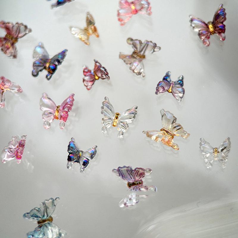 30 шт. Красочные 3D шармы для дизайна ногтей в виде бабочек, Ледяные бабочки, Декор для ногтей, Украшения, Сделай сам, Кавайные фигурки для ногтей