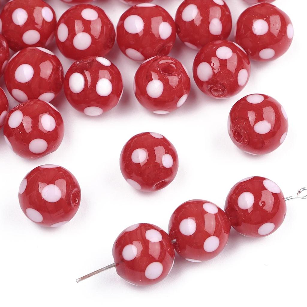 2 шт. Круглые цветные стеклянные бусины с точками ручной работы для изготовления ожерелий, браслетов, серег и другой бижутерии