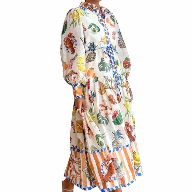 Floral Print Lantern Sleeve Dress With High Waist For Elegant Spring Casual Wear