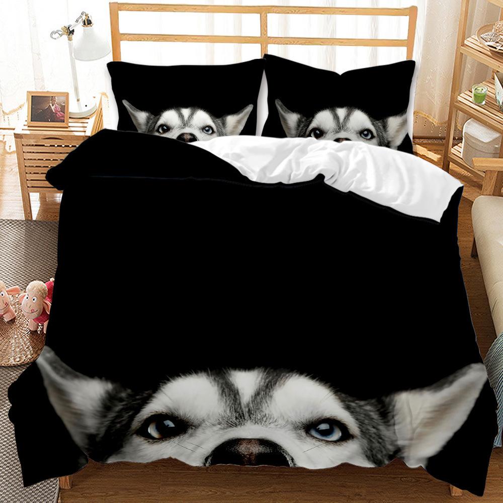 Personalized Cartoon Animal Dog Quilt Set Three-Piece 3D Digital Printing Abrasive Bedding