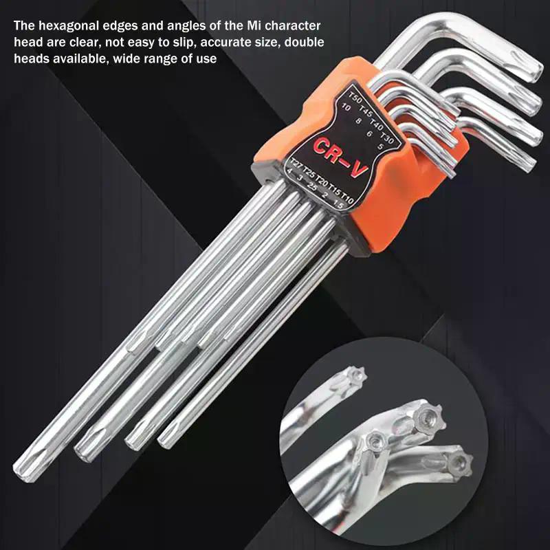 9Pcs L-Type Dual End Torx Star Allen Hexagon Wrench Set - Multi-function Hand Repair Tools for DIY Home Maintenance