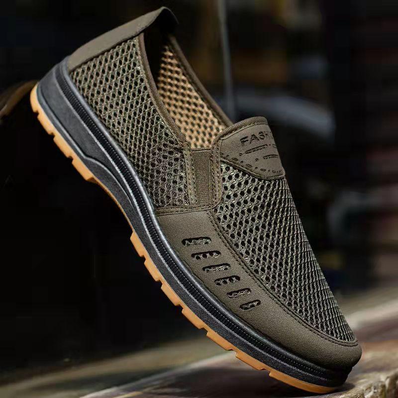 Летние старые пекинские тканевые туфли, мужские топсайдеры, дышащая повседневная обувь с говяжьей сухожильной подошвой, обувь для папы среднего возраста и пожилых людей, обувь без шнуровки с сеткой и дезодорантом