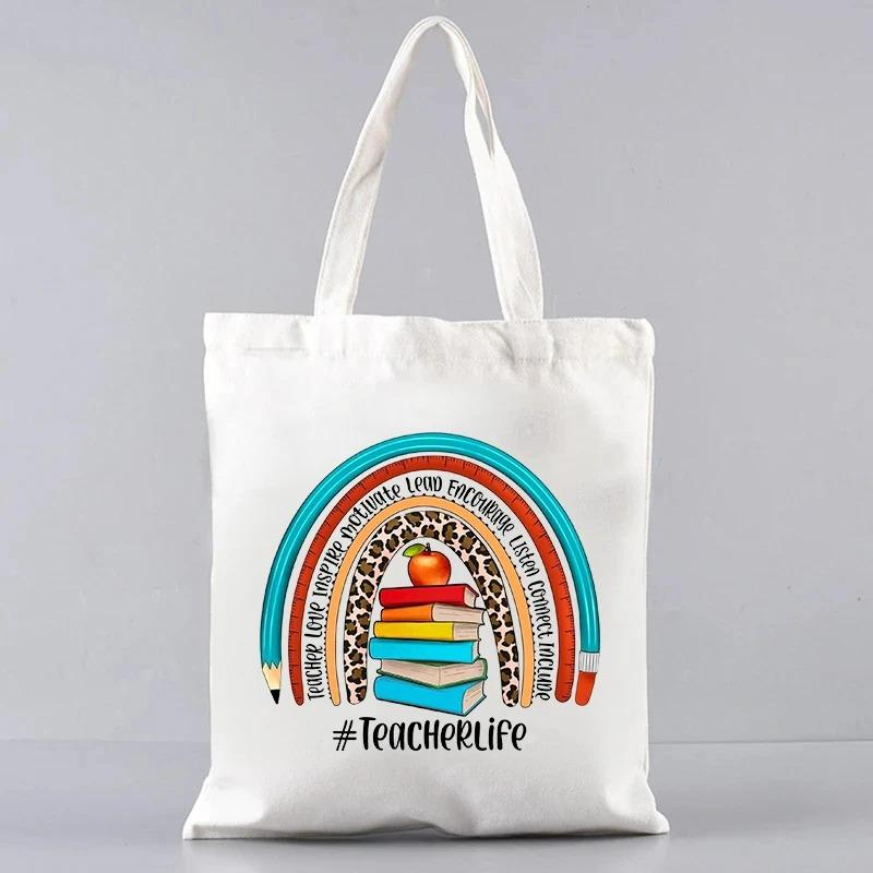 Cute Women Canvas Tote Bag Reusable Commuting Bags Gift for Teacher Trendy Ladies Shoulder Handbag Shopping Bag
