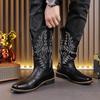 Autumn Winter Long Boots Retro Embroidered High Boots Outdoor Western Cowboy Knight Boots Men Pointed Sewn Carved Spliced Shoes