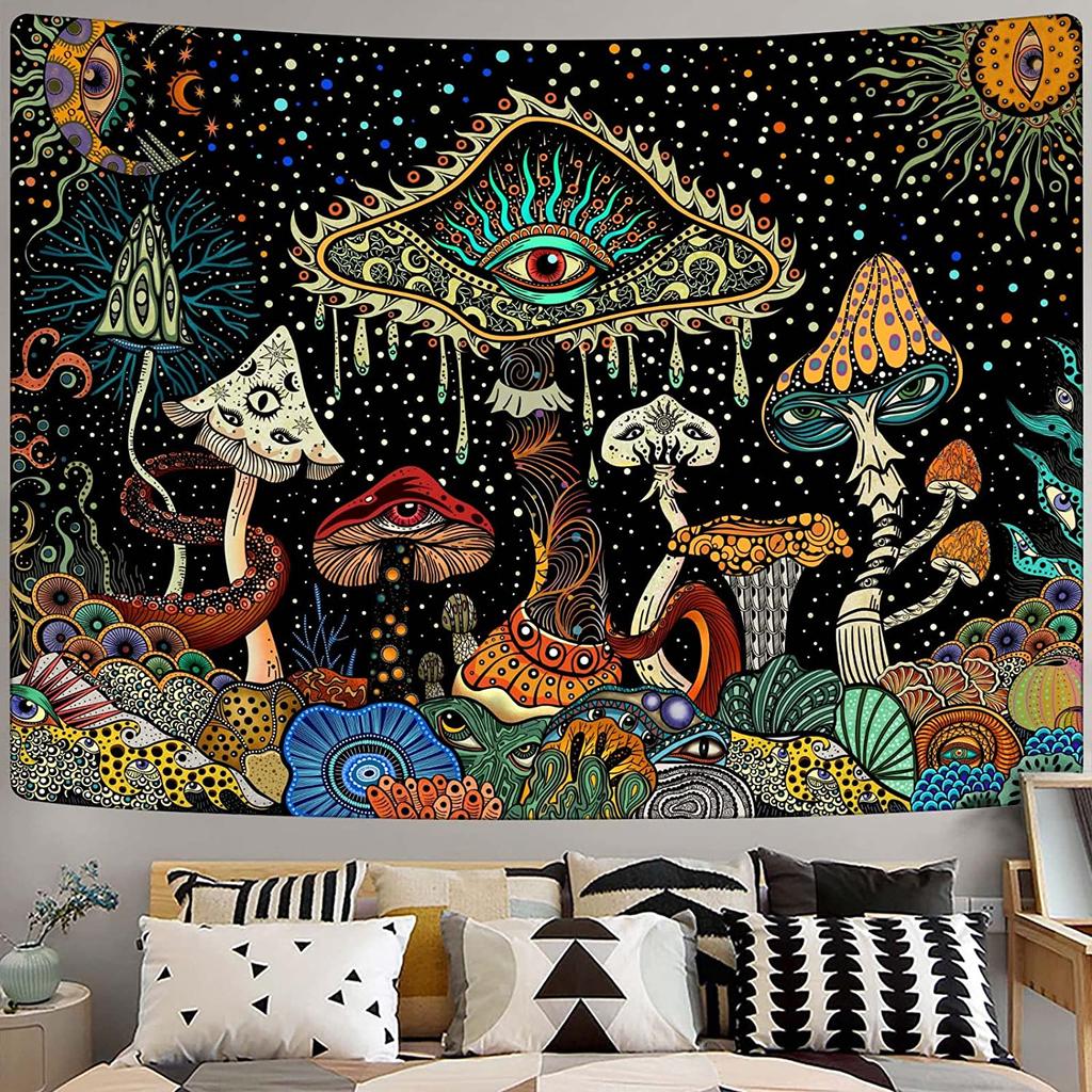 Hippie Mushroom Tapestry Psychedelic Eyes Tapestries Trippy Sea Peacock Bohemian Wall Hanging Decor Abstract Ocean Beach Towel