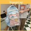 Fashion Color Blocked Cat Ear Design Student Backpack With Pendant Badge And
