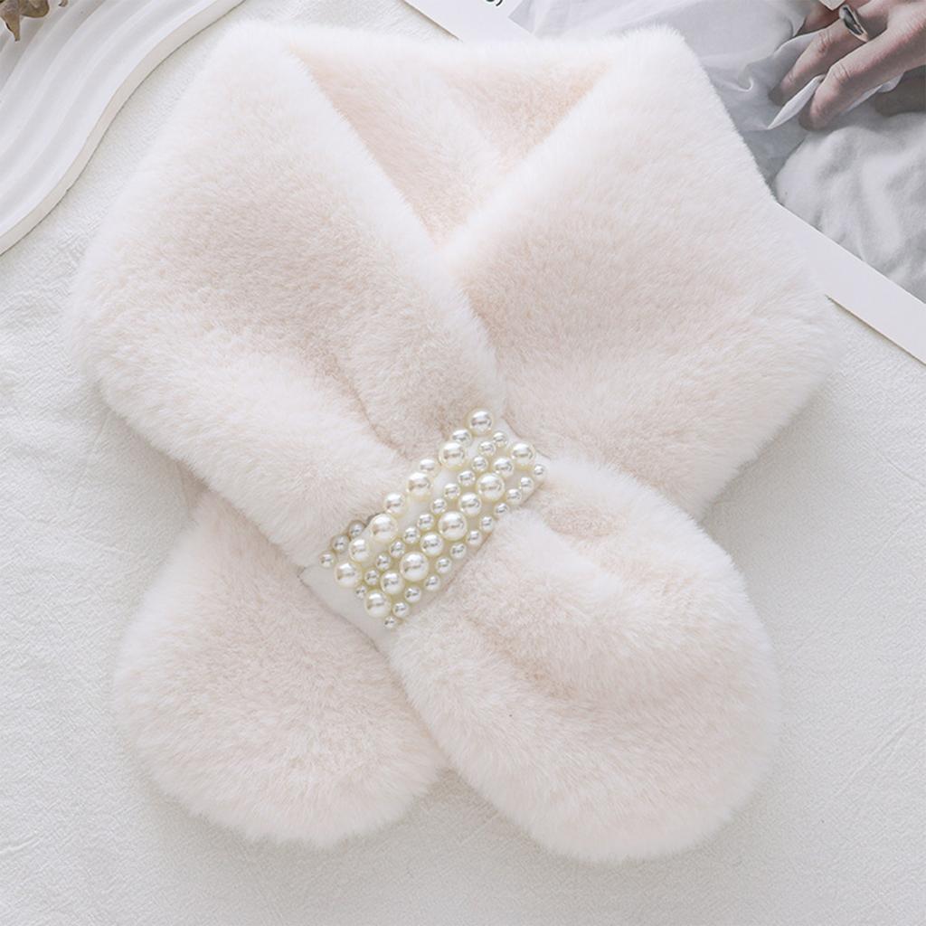 Ladies' Fashion Pearl Scarf Versatile Cute Hair Thickened Warm Cross Neck