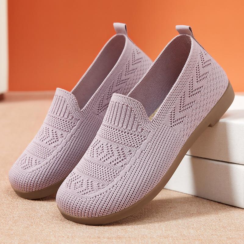 Cloth Shoes Women's Summer Breathable Mesh Shoes Lightweight One-pedal Hollow Mesh Shoes Flat-soled Elderly Shoes Mother Shoes